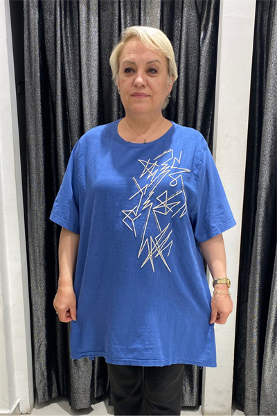 Selma Büyük Beden Geometrik Desenli T-Shirt