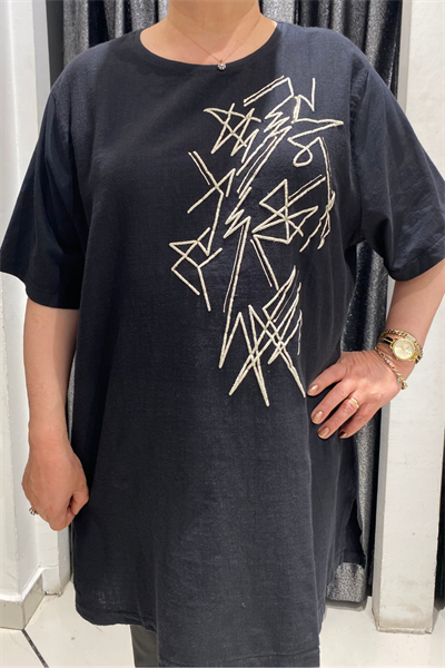 Selma Büyük Beden Geometrik Desenli T-Shirt