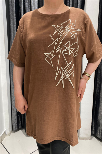 Selma Büyük Beden Geometrik Desenli T-Shirt