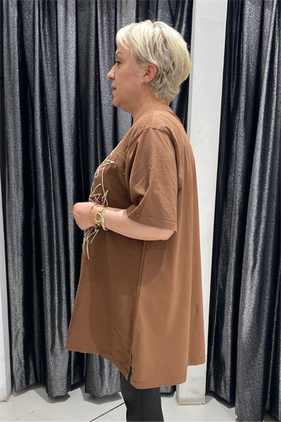 Selma Büyük Beden Geometrik Desenli T-Shirt