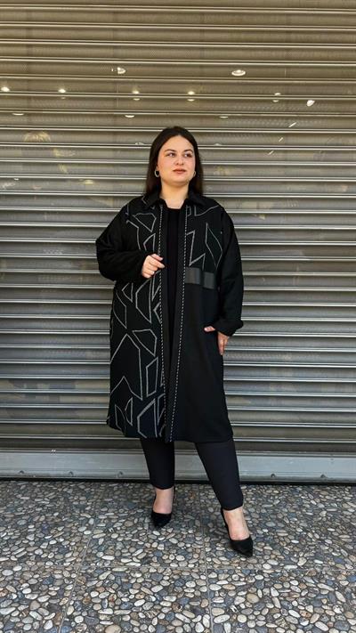 Selma Büyük Beden Geometrik Detaylı İçli Dışlı Takım