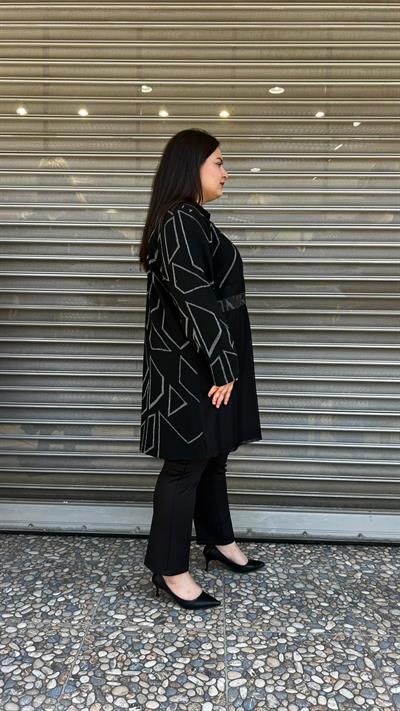 Selma Büyük Beden Geometrik Detaylı İçli Dışlı Takım