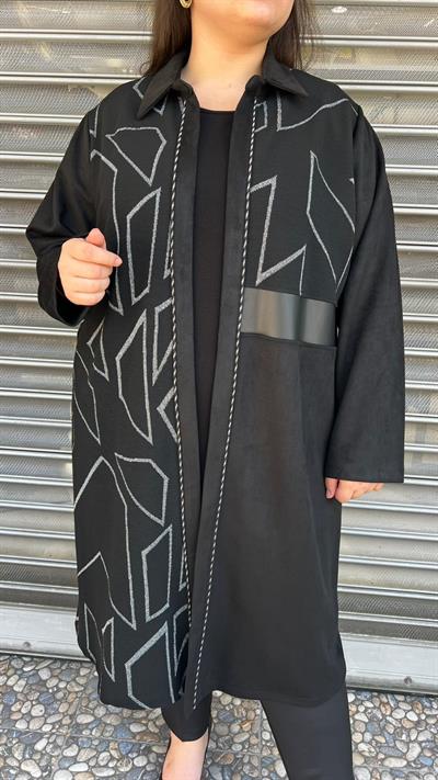 Selma Büyük Beden Geometrik Detaylı İçli Dışlı Takım