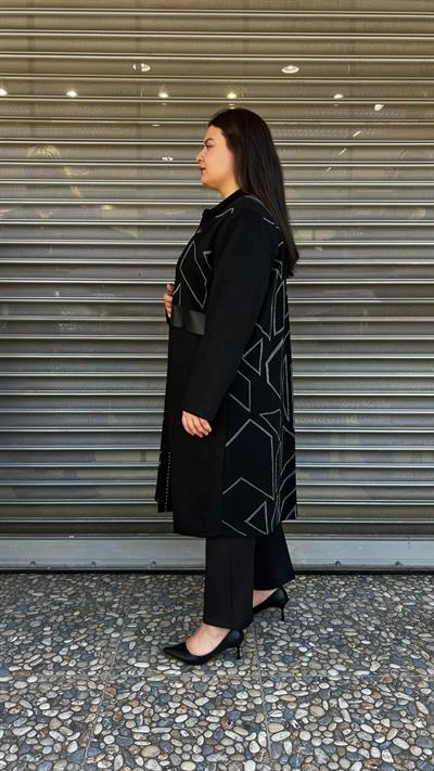 Selma Büyük Beden Geometrik Detaylı İçli Dışlı Takım