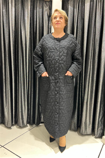 Selma Büyük Beden Geometrik Kapitone Pardesü