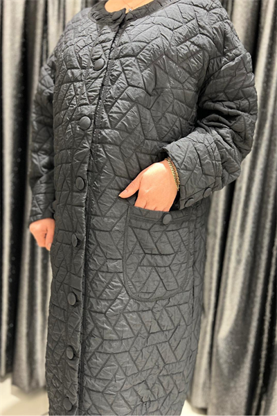 Selma Büyük Beden Geometrik Kapitone Pardesü