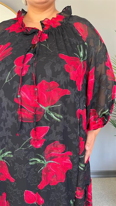 Selma Büyük Beden Gül Baskı Elbise