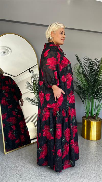 Selma Büyük Beden Gül Baskı Elbise