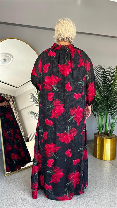 Selma Büyük Beden Gül Baskı Elbise