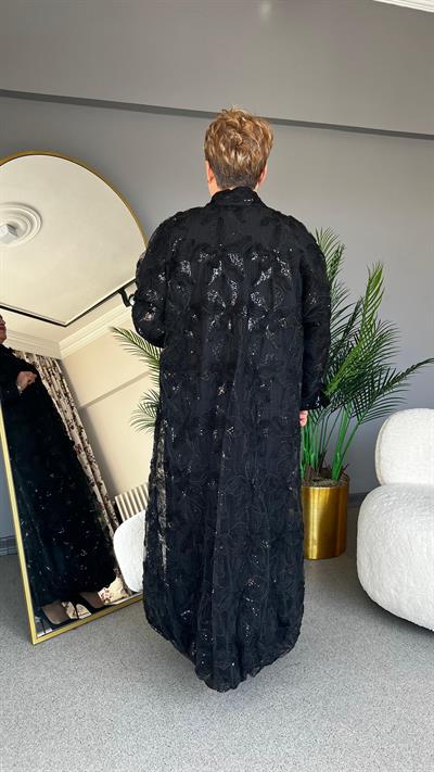 Selma Büyük Beden Gümüş Pul Detaylı Pardesü