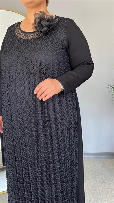 Selma Büyük Beden Güpür Plise Elbise