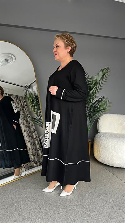 Selma Büyük Beden Yazı Detaylı Elbise
