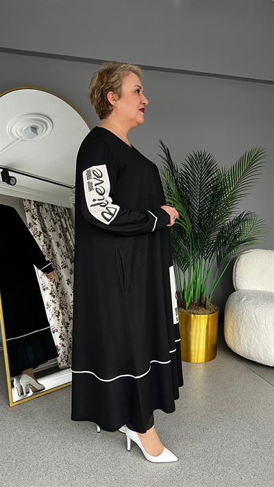 Selma Büyük Beden Yazı Detaylı Elbise