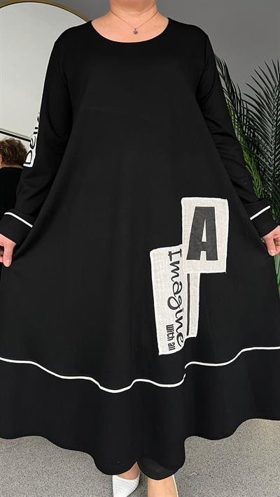 Selma Büyük Beden Yazı Detaylı Elbise