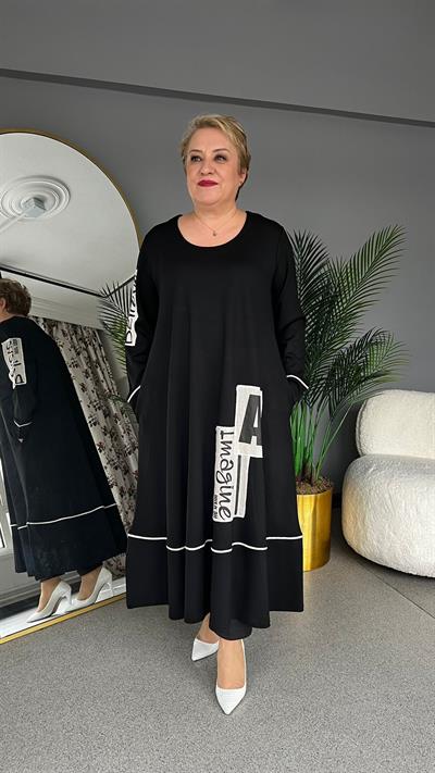 Selma Büyük Beden Yazı Detaylı Elbise