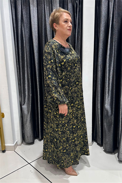 Selma Büyük Beden İçlikli Şifon Desenli Elbise