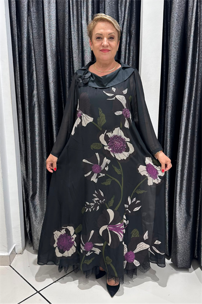 Selma Büyük Beden İçlikli Şifon Krep Elbise