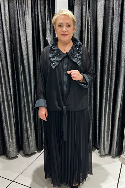 Selma Büyük Beden İki Parça Siyah Takım Elbise