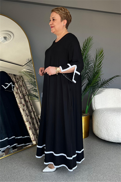 Selma Büyük Beden İnci Bantlı Elbise