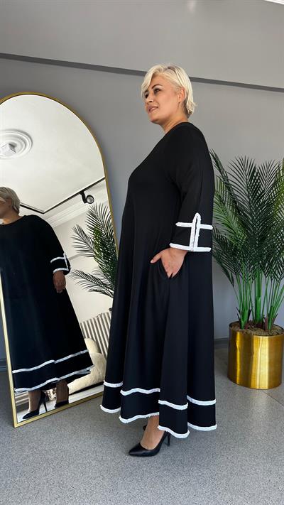 Selma Büyük Beden İnci Bantlı Elbise