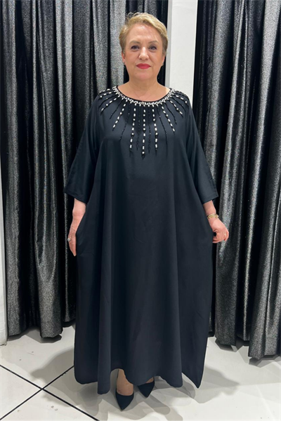 Selma Büyük Beden İnci Detaylı A Kesim Elbise
