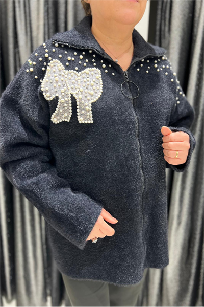 Selma Büyük Beden İnci Detaylı Baskılı Mont