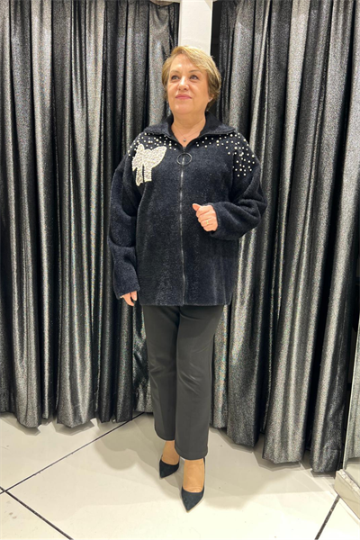 Selma Büyük Beden İnci Detaylı Baskılı Mont