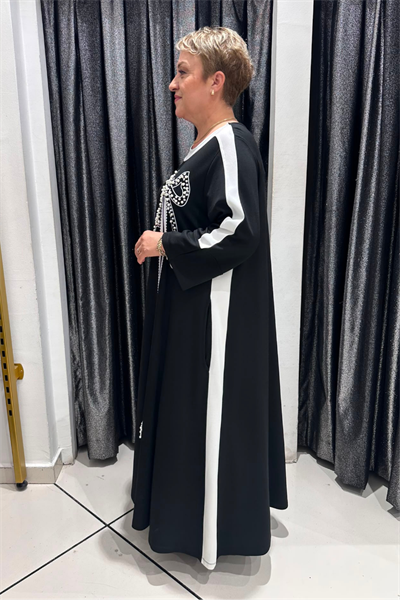 Selma Büyük Beden İnci Detaylı Fiyonklu Elbise