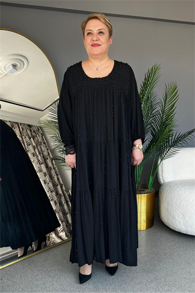 Selma Büyük Beden İnci İşlemeli Elbise