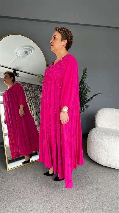 Selma Büyük Beden İnci İşlemeli Elbise