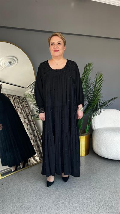 Selma Büyük Beden İnci İşlemeli Elbise