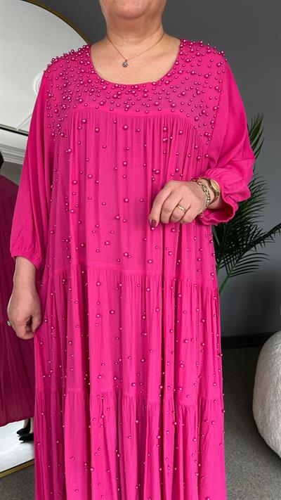 Selma Büyük Beden İnci İşlemeli Elbise