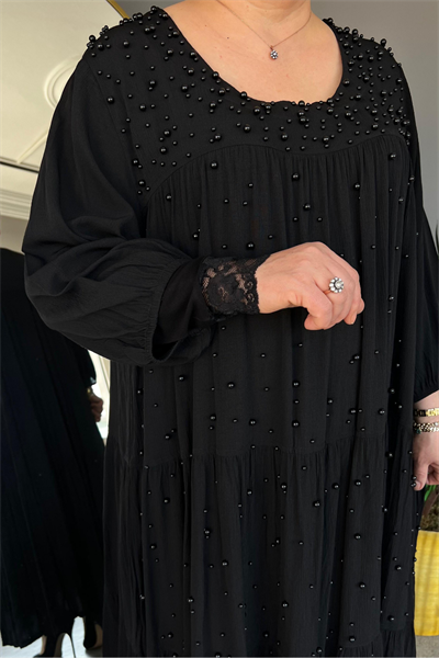 Selma Büyük Beden İnci İşlemeli Elbise