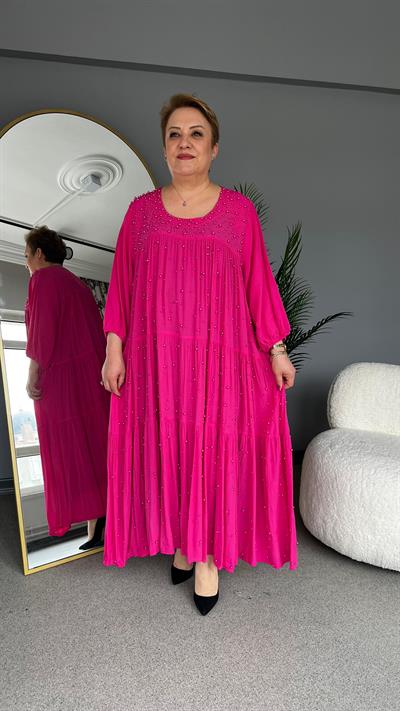 Selma Büyük Beden İnci İşlemeli Elbise