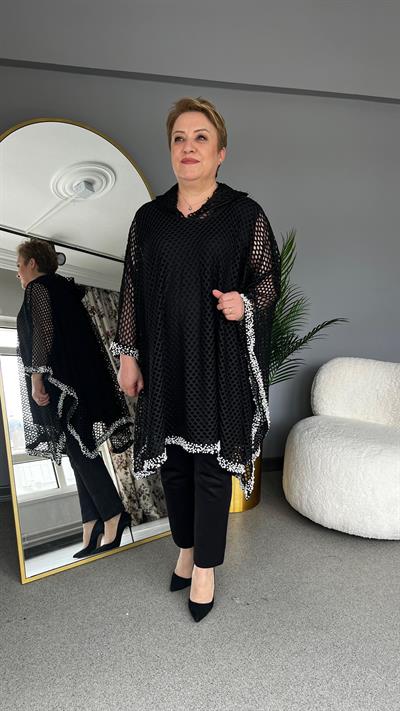 Selma Büyük Beden İnci İşlemeli File Panço