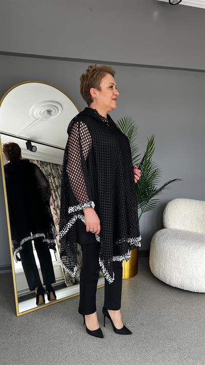 Selma Büyük Beden İnci İşlemeli File Panço