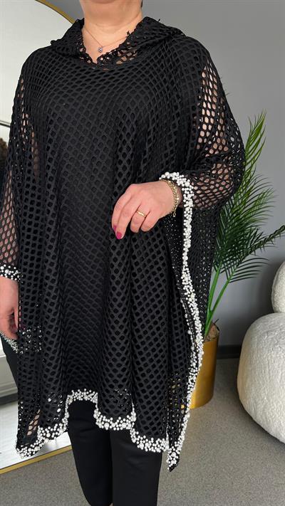 Selma Büyük Beden İnci İşlemeli File Panço