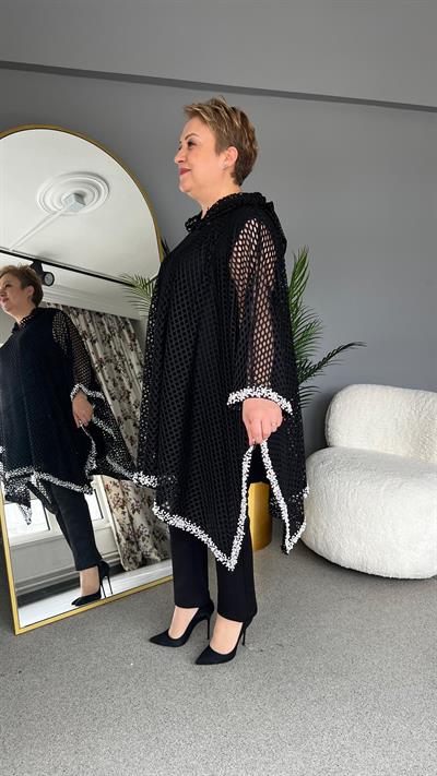 Selma Büyük Beden İnci İşlemeli File Panço