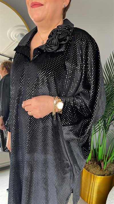 Selma Büyük Beden İnci Kadife Tunik