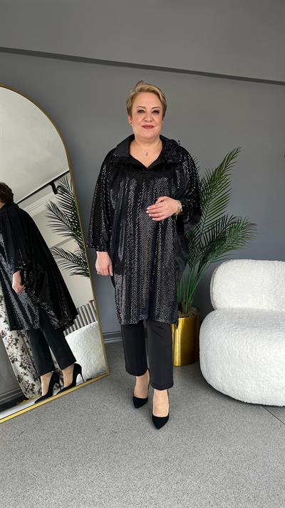 Selma Büyük Beden İnci Kadife Tunik