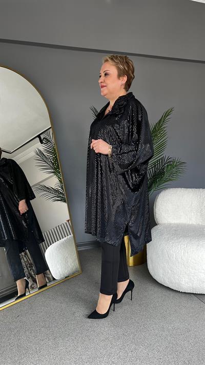 Selma Büyük Beden İnci Kadife Tunik