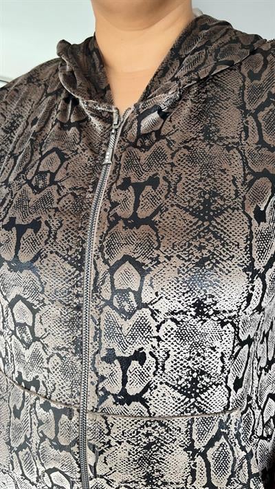 Selma Büyük Beden İnci Kadife Yılan Desenli Eşofman Takımı