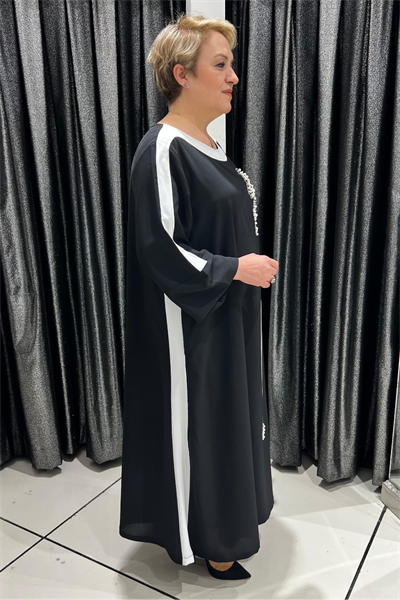 Selma Büyük Beden İnci Taşlı Kurdele Tasarımlı Elbise