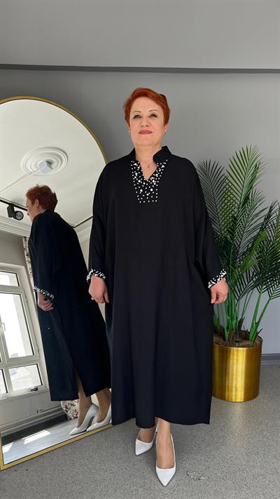 Selma Büyük Beden İnci Yakalı Elbise