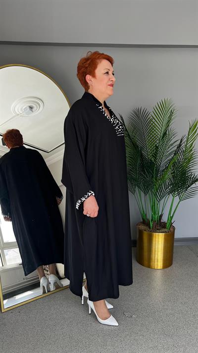 Selma Büyük Beden İnci Yakalı Elbise