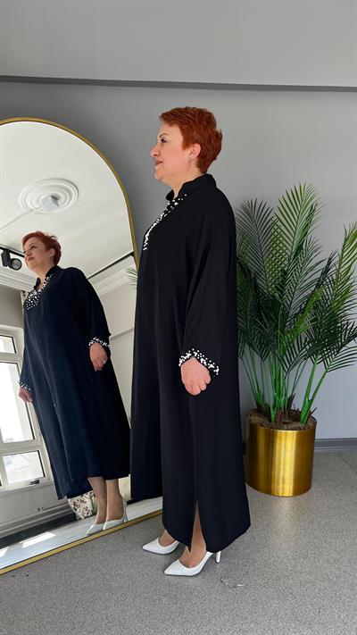 Selma Büyük Beden İnci Yakalı Elbise