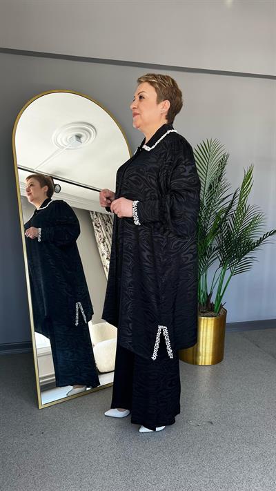 Selma Büyük Beden İncili Pantolonlu Takım