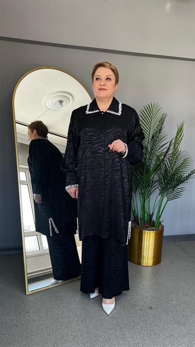 Selma Büyük Beden İncili Pantolonlu Takım