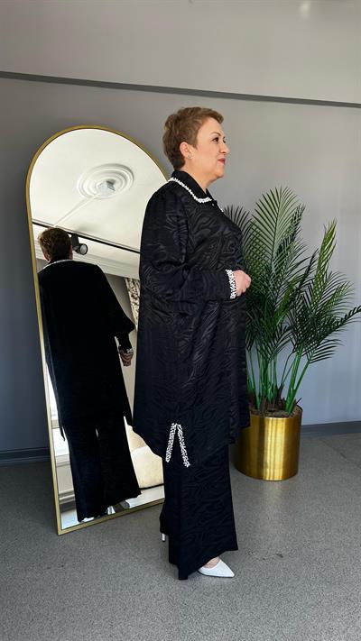 Selma Büyük Beden İncili Pantolonlu Takım