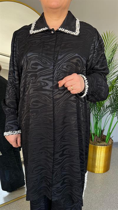 Selma Büyük Beden İncili Pantolonlu Takım